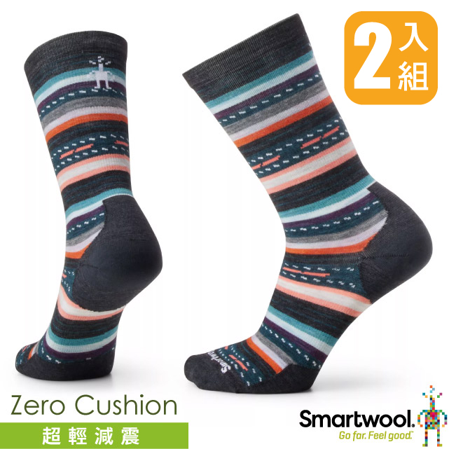 【SmartWool】美麗諾羊毛 戶外日著瑪格麗特條紋中長襪(超輕減震) 2雙入 SW002091-003 炭黑色✿30E010